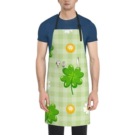 

Qekee St Patrick s Day11 Print Waterproof Apron with Pockets Adjustable Cooking Aprons Kitchen Bib for Baking Household Cleaning