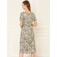 thumbnail image 5 of Vestidos Midi Elegantes Estampado Floral De Primavera Cuello En V Mangas Cortas Casual Para Mujeres Blanco XS Unique Bargains Vestido, 5 of 6