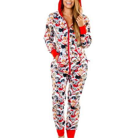 

Aunavey Women s Christmas Onesie Pajamas Jumpsuit Long Sleeve Romper Homewear Zipper Sleepwear