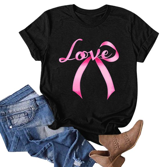 Njagoc3 Womens Classic Bow Print T-Shirt - Soft Cotton Casual Crewneck for Everyday Essentials ( Basic Pick)