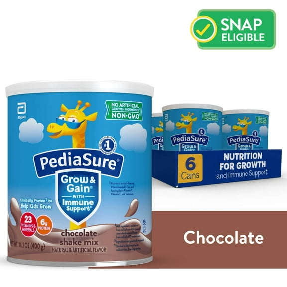 PediaSure Grow & Gain Shake Mix Powder, Chocolate, 14.1 oz Can, 48 Servings