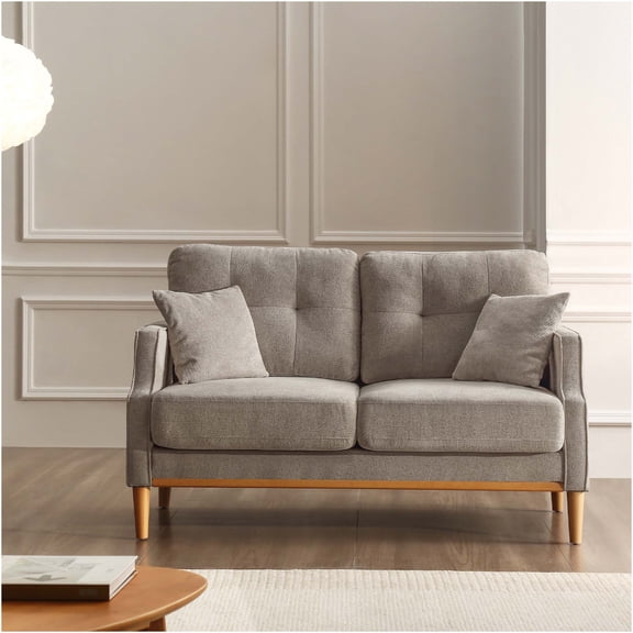 JERFIT Modern Loveseat Sofa with USB Charging, Waterproof Cream Fabric 2-Seater for Living Room