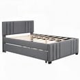 thumbnail image 2 of Grey Full Upholstered Platform Bed with Trundle - Linen Upholstery & Multifunctional, 2 of 19