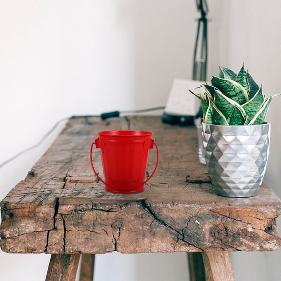IDEANATEGRATE Red Decorative Metal Bucket with Handle for Office Desk Storage and Home Use