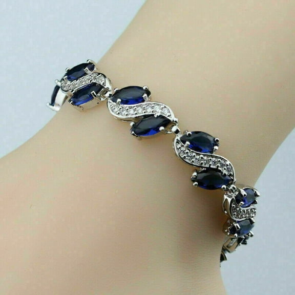 Dazzlingdaimonds Jewels 5.00 Ct Marquise Cut Sapphire & Diamond Womens Tennis Bracelet 14K White Gold Plated 925 Sterling Silver