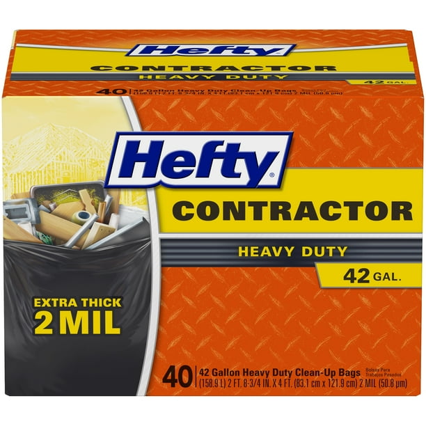Hefty® Heavy Duty Large Contractor CleanUp Trash Bags, 42 Gallon, 40 Bags, 2 MILS