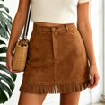 thumbnail image 2 of PWPSG Women's High Waist Mini A Line Skirt, Faux Suede Rivet Fringe, Five Pocket Plush Fabric for Western Markets Yellow S, 2 of 8