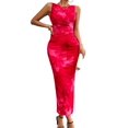 thumbnail image 2 of Women'S Sleeveless Summer Wedding Guest Dress Bodycon Floral Mesh Ruched Cocktail Maxi Dresses Rose Red M, 2 of 9