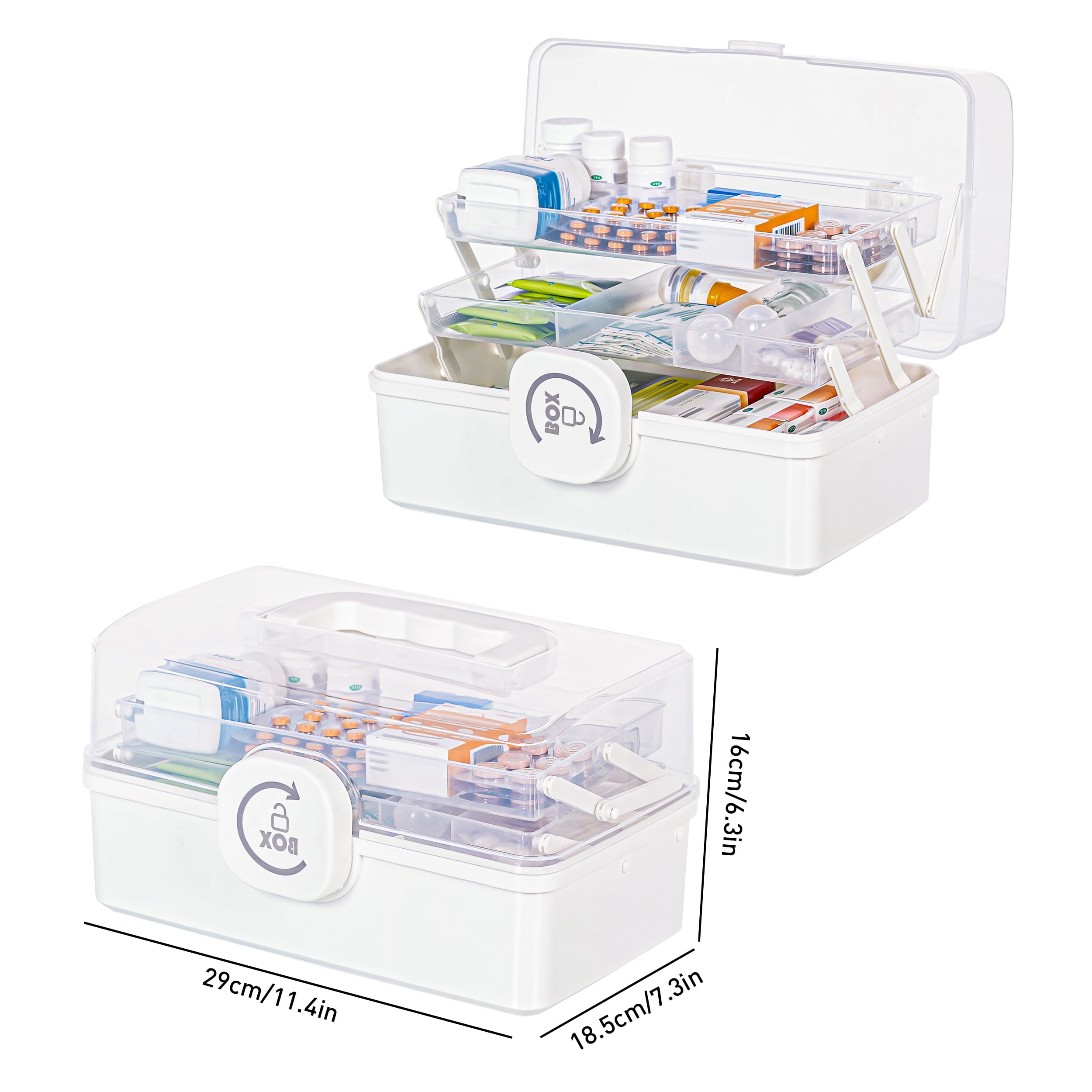 Two Tray Multi-Purpose Storage Case Organizer for Medicine Makeup and Arts Crafts, Cream White, Medium