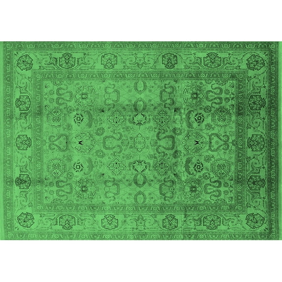 Ahgly Company Indoor Rectangle Oriental Emerald Green Industrial Area Rugs, 7' x 10'