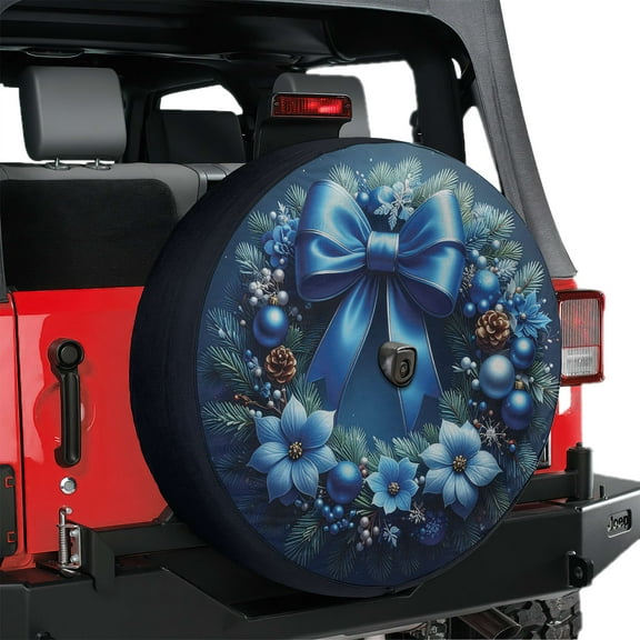 Lotusprinthandmade Wreath Graphic Christmas Gift Spare Tire Cover With Backup Camera Hole 6 Sizes (27 in.), wreath print tire cover, christmas decor spare tire cover