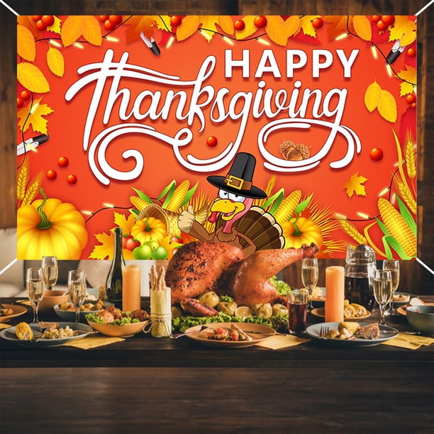 ¡Últimas Unidades a Precios Bajos!, Fondo de tela con temática de Acción de Gracias Serie naranja y amarilla Cosechas de Acción de Gracias Calabaza Hoja de arce Pavo Decoración de fiesta Akmoler