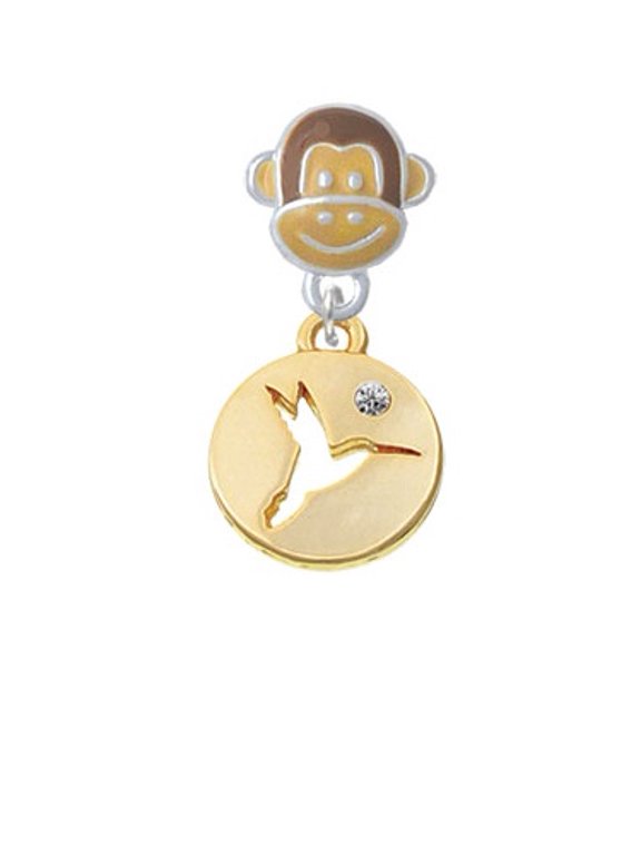 Gold Tone Hummingbird Disc - Monkey Face Charm Bead