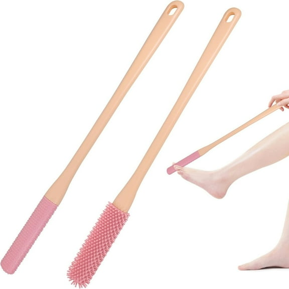 Toe Cleaning Brush with 15.7" Long Handle,Shower Foot Scrubber,No Bending, Ideal for Seniors, Expecting Mothers, Men & Women | Foot Scrubber & Anti-Itch Exfoliating Brush (2 Pack) (Pink)