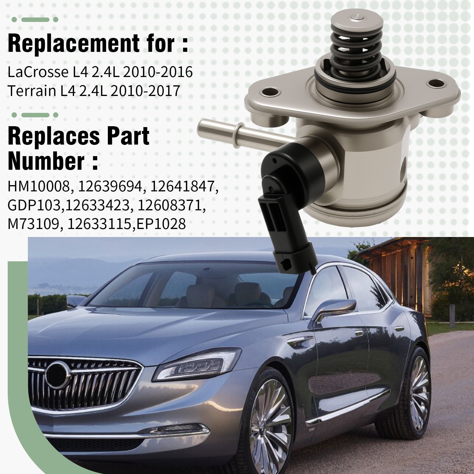 Anxingo EP1028 High Pressure Fuel Pump Kit, Replacement for GMC Terrain L4 2.4L 2010-2017 Replacement for Buick LaCrosse L4 2.4L 2010-2016, Replaces GDP103 M73109