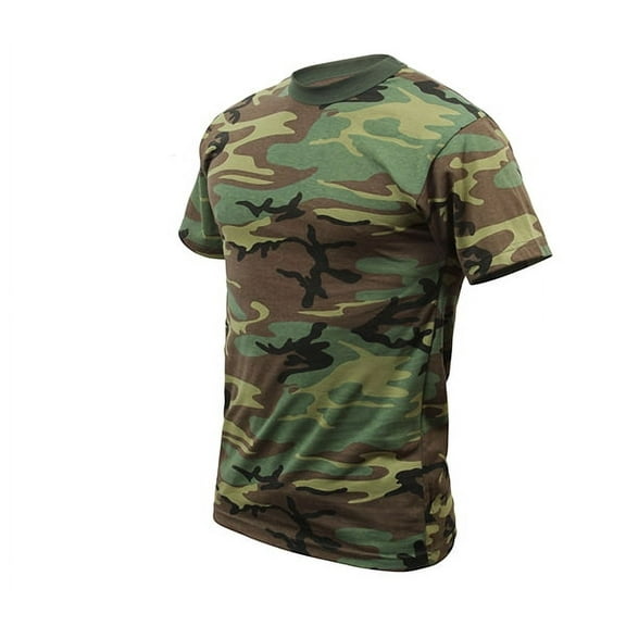 Rothco 8679 Men Kids Woodland Camo Heavyweight Short Sleeve T-Shirt - Small