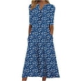 thumbnail image 5 of Womens Summer Wrap V Neck Casual Dresses Floral Short Sleeve A-Line Midi Sundress, 5 of 6