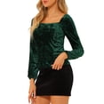thumbnail image 4 of MODA NOVA Junior's Velvent Square NeckLong Sleeve Blouse Top Deep Green XL, 4 of 5