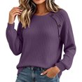 thumbnail image 2 of Xdegoge Womens Crewneck Ribbed Sweater Long Sleeve Pullover Tops with Button Shoulder Details Casual Fall Winter Knit Elegant Basic Fitted Knitwear, 2 of 7