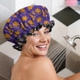 thumbnail image 5 of Shower Caps,Halloween Witch Hats Bats and Pumpkins Waterproof Shower Cap for Women 4 Pieces,Double Reusable Hair Cover for Shower PEVA Elastic Stretch Hem, 5 of 7