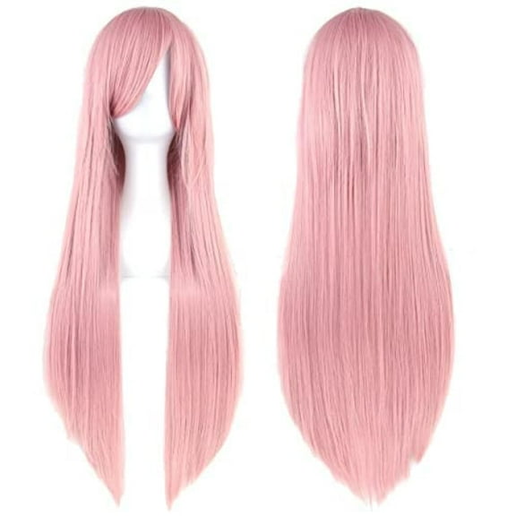 Firefly Hope 80cm Long Straight Synthetic Wig with Bangs, Colorful Style for Party ( Pink)