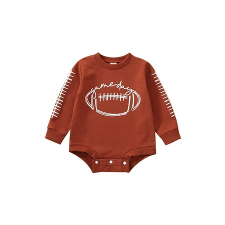 

Amuver Infant Baby Autumn Jumpsuit Cartoon Rugby Football Print Long Sleeve Round Neck Romper for Boys Girls