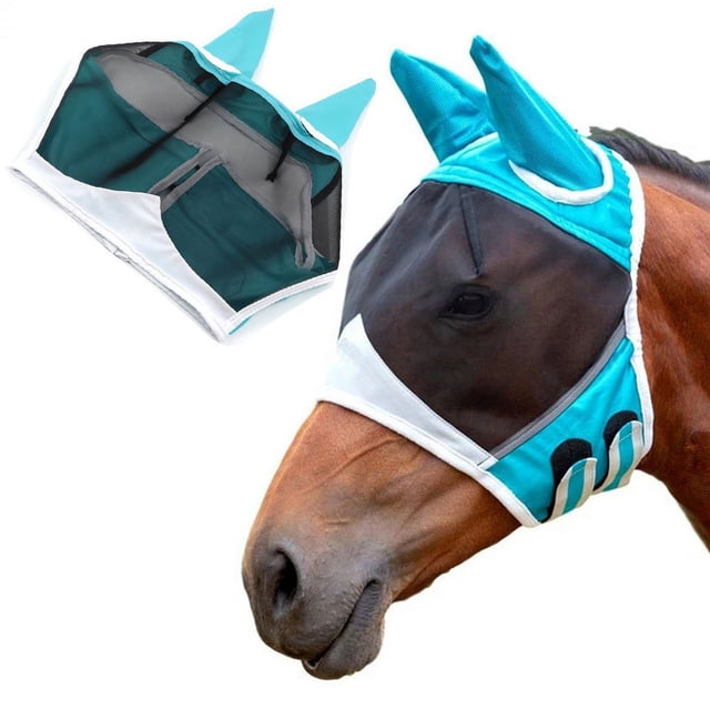 Máscara de caballo,Máscaras para caballos con orejas para caballo azul real tamaño completo,anteojeras de caballo y capó de oreja de caballob azul marino L