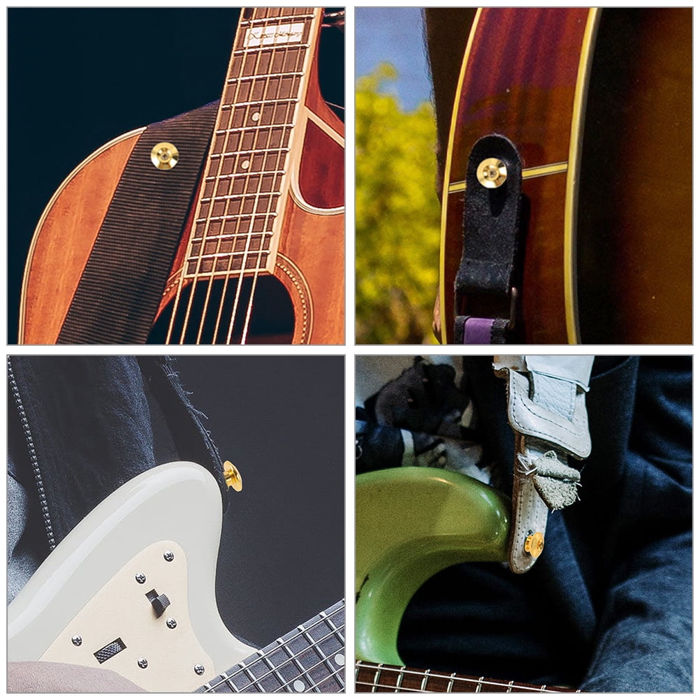 MOKKHNB 4-Pack Guitar Strap Locks with Metal Pins for Acoustic, Electric & Bass Guitars, Plated