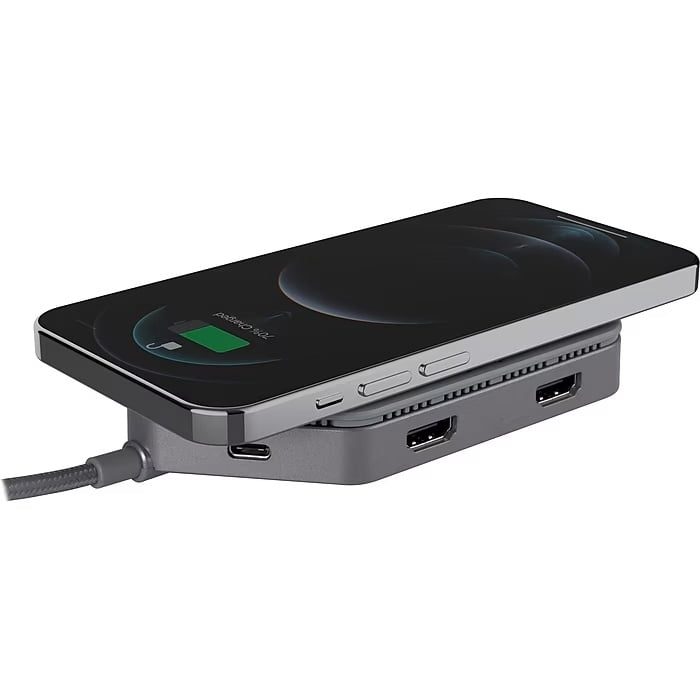 Restored Philips Elite USB-C Travel Docking Station with Qi Wireless Charging, Silver, DLK9121C/27 (Refurbished)