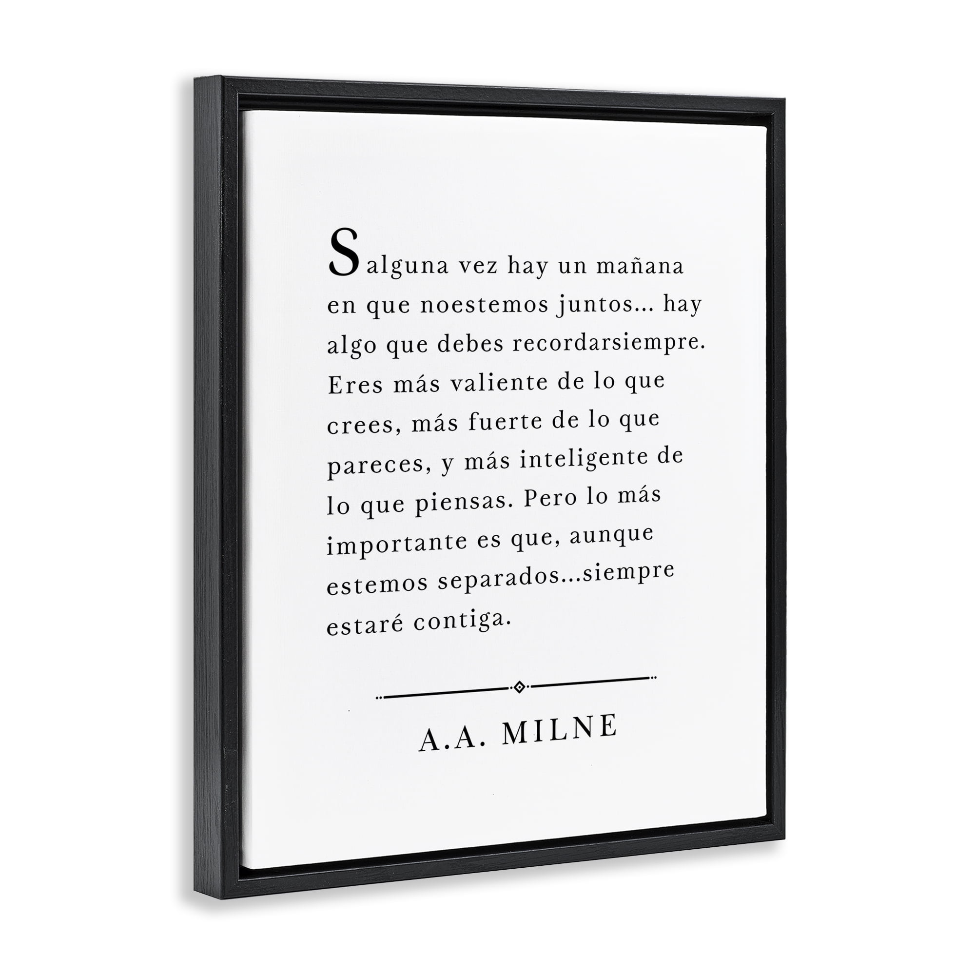 Stupell Industries Siempre Contigo - A.A. Milne Inspirational Quotes & Sayings Painting Black Floater Framed Art Print Wall Art, 25 x 31