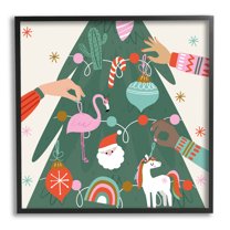 People Decorating Christmas Fir Tree Cheerful Ornaments Holiday Graphic Art Framed Art Print Wall Art