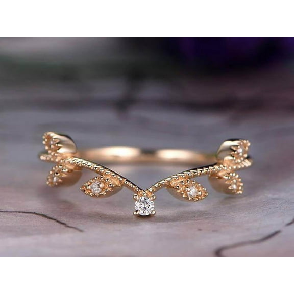 0.25 Carat ring Wedding Band in Flower Design Antique Style Band with 18k Gold Plating