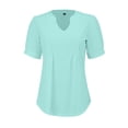 thumbnail image 5 of Green Womens Summer Tops Womens V Neck Tops Puff Short Sleeve T Shirt Pleated Floral Printed Tunic Blouse Shirts Shirts for Women, 5 of 6