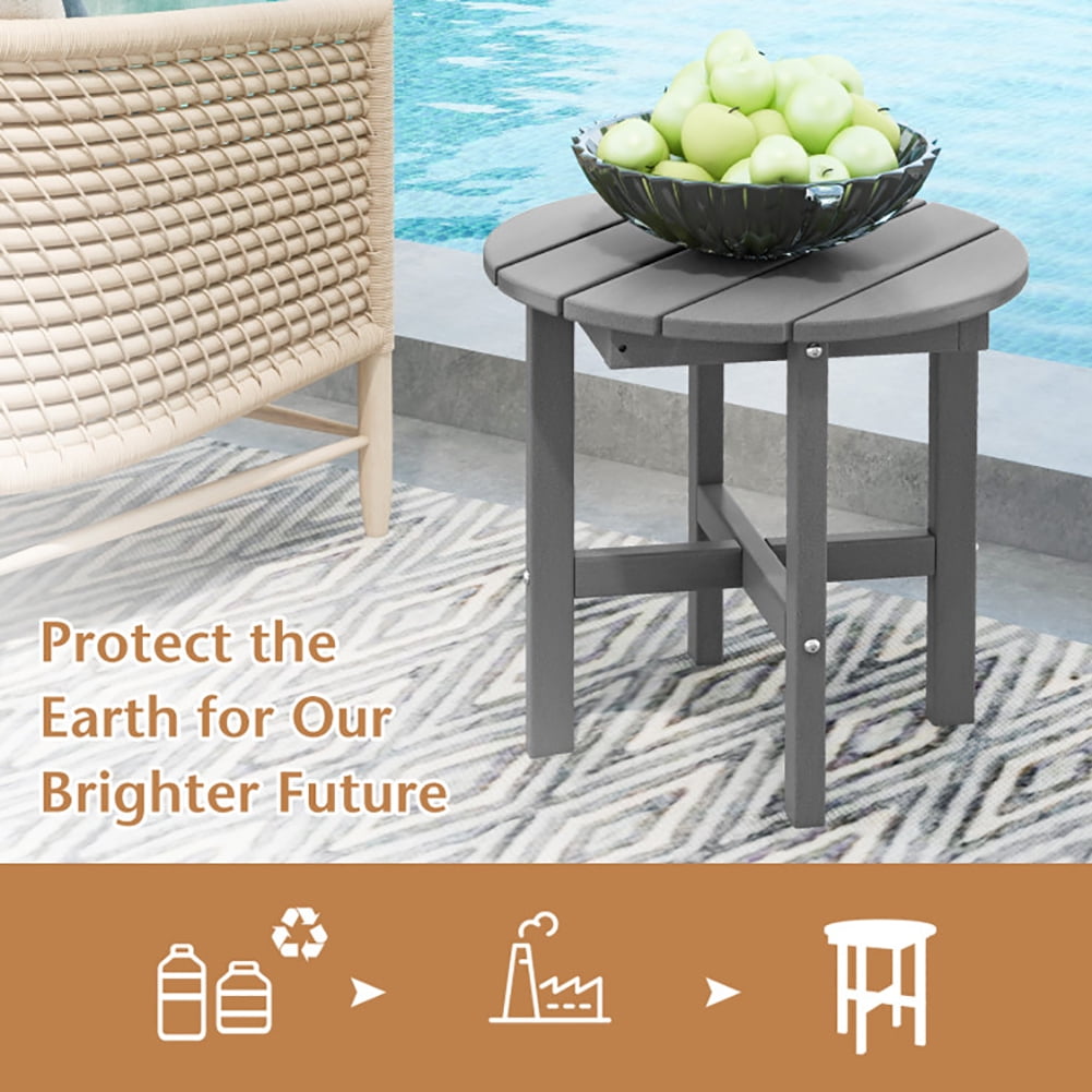 Aimee Lii 18" Round Side Table with Cross Base and Slatted Surface, Outdoor Patio Furniture, Gray