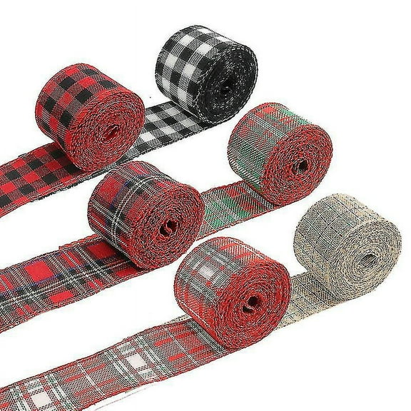 Christmas Red Plaid Ribbon Gingham Ribbon Check Wired Edge Wrapping Ribbon Tartan Ribbon For Christmas Diy Crafts Present Wrapping Home Decorations Bo