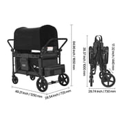 VEVOR Wagon Stroller for 4 Kids, Push Pull Quad Collapsible Stroller with Adjustable Handle, Safety Harness & Removable Canopy, 4-Seater Stroller Wagon for Camping, Dark Gray & Black (330LBS Loading)