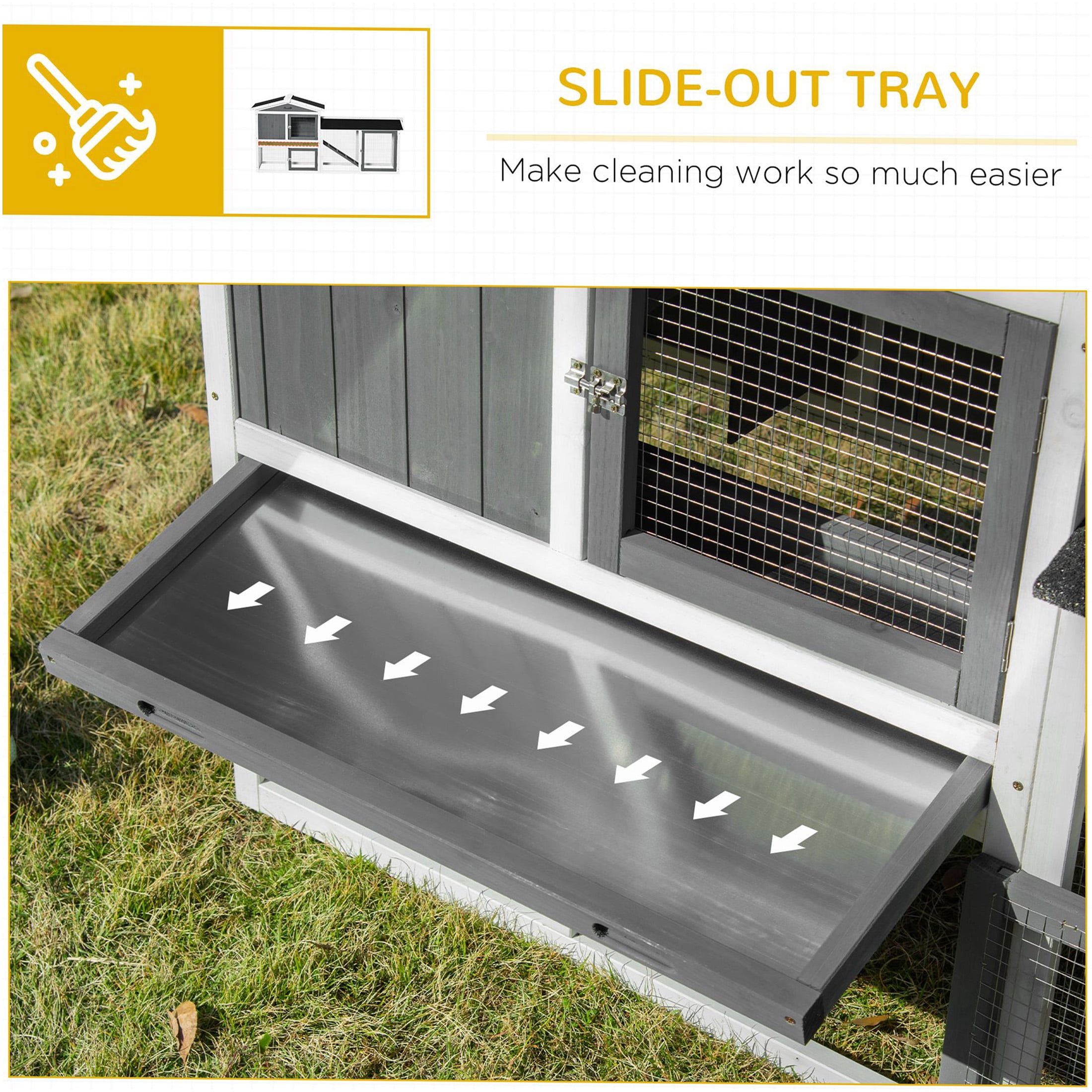 JERFIT Large Outdoor Rabbit Hutch with Run, White Wooden Bunny Cage House for Rabbits & Guinea Pigs, Waterproof Asphalt Roof, Pull-Out Tray, Ramp