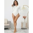 thumbnail image 4 of DARING DIVA Full Bodysuit Button Crew Neck Romper Stretchy Jumpsuit M White, 4 of 6
