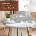 thumbnail image 4 of Grey Christmas Round Tablecloth, Fitted Table Cover with Elastic for 55"-60" Round Tables, Xmas Elk Tree Snowflake Forest Table Cloth Outdoor Indoor Dinning Party Waterproof Tablecloths, 4 of 7