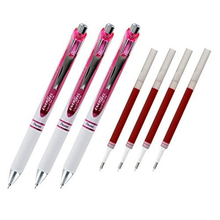 Pentel EnerGel Deluxe Pearl RTX Liquid Gel Ink Pen Set Kit, Pack of 3 with 4 Refills (Pearl Pink -