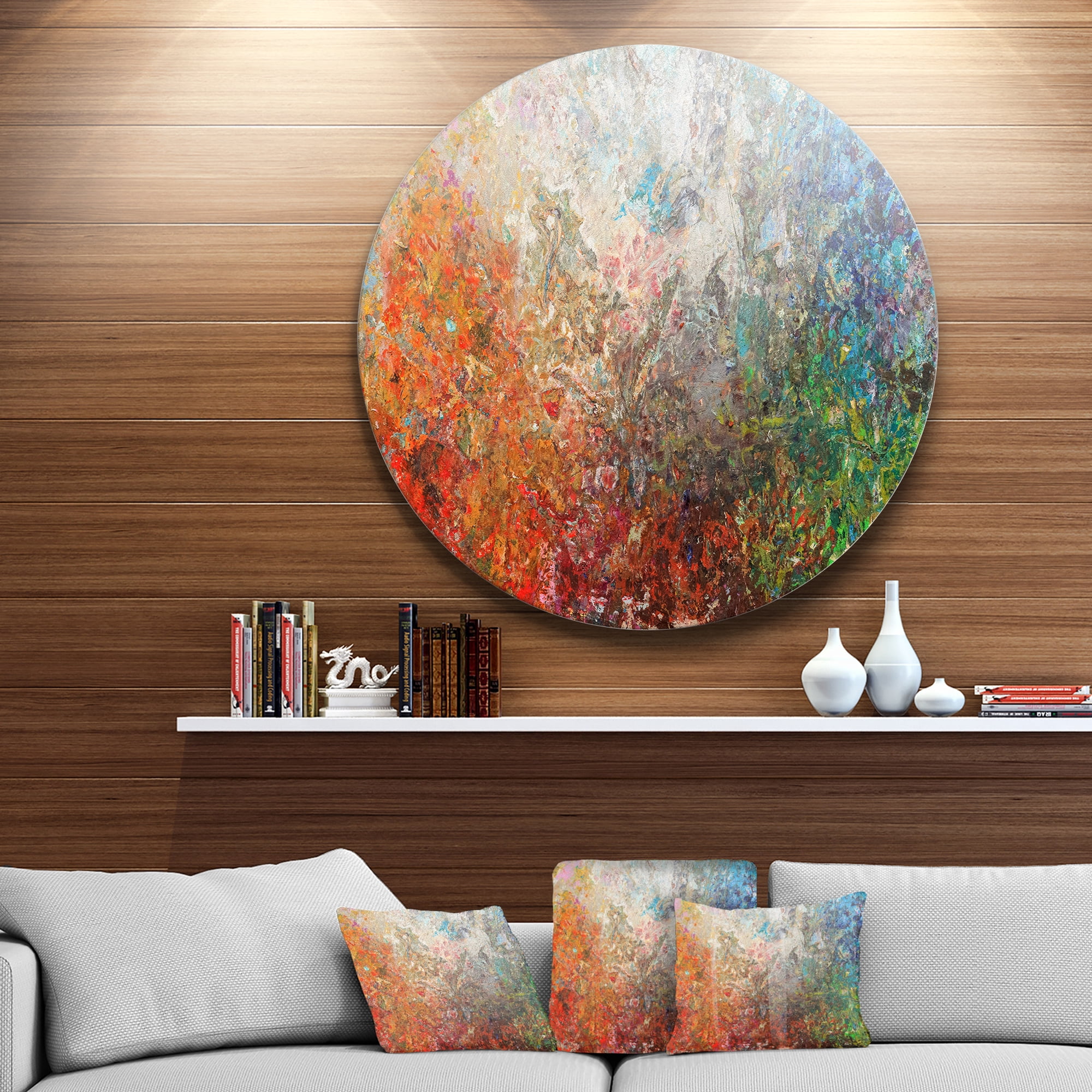 Designart 'Board Stained Abstract Art' Disc Abstract Circle Metal Wall Art