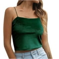 thumbnail image 2 of Womens Tank Tops $4.98 Plus Size Sleeveless V-Neck Gold Velvet Sling Solid Color Blouse Green L, 2 of 5