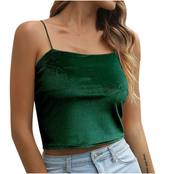Gold Tops for Women Sexy Womens Casual Fashion Sleeveless Gold Velvet Sling Solid Color Top Blouse