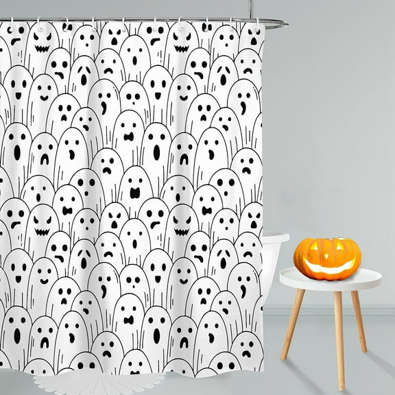 Halloween Shower Curtain, Halloween Ghost Spooky Shower Curtains for Bathroom, Halloween Home Decor Waterproof Fabric with Hooks 72x72 Inch