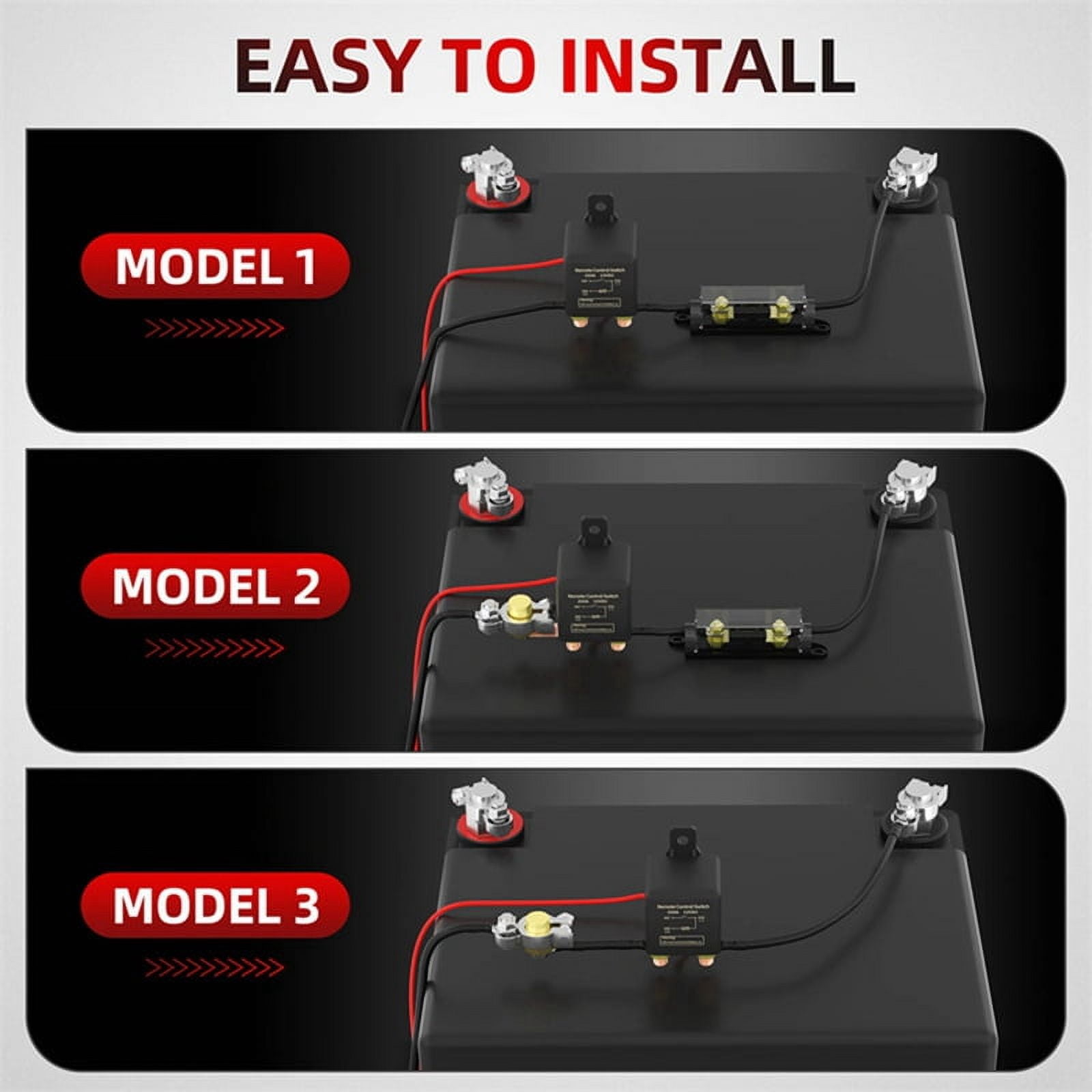 For Car 12V Remote Battery Disconnect Switch 250A Anti-Theft Remote Control Switch with Two Wireless Remote Control