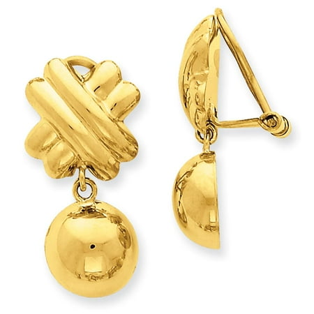 - NEW 14k Yellow Gold Polished Non pierced Fancy Dangle Ball Earrings 28mm x 13mm