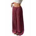 thumbnail image 3 of Wide Leg Pants for Women Flowy Palazzo Drawstring Elastic Waist Trousers Beach Vacation Clothes Wine Red 4XL, 3 of 9
