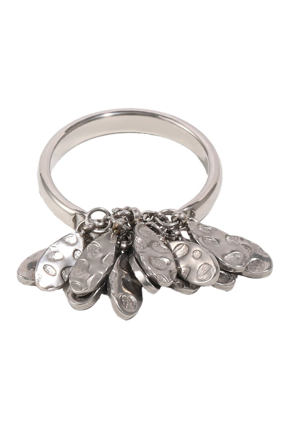 Dangle Rings for Women Charm Statement Drop Hammered Petals Stainless Steel Silver Gold Plated Personalized Unique Dainty Jewelry Silver Size 7