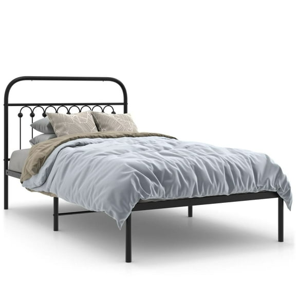 vidaXL Metal Bed Frame with Headboard Black 100x200 cm
