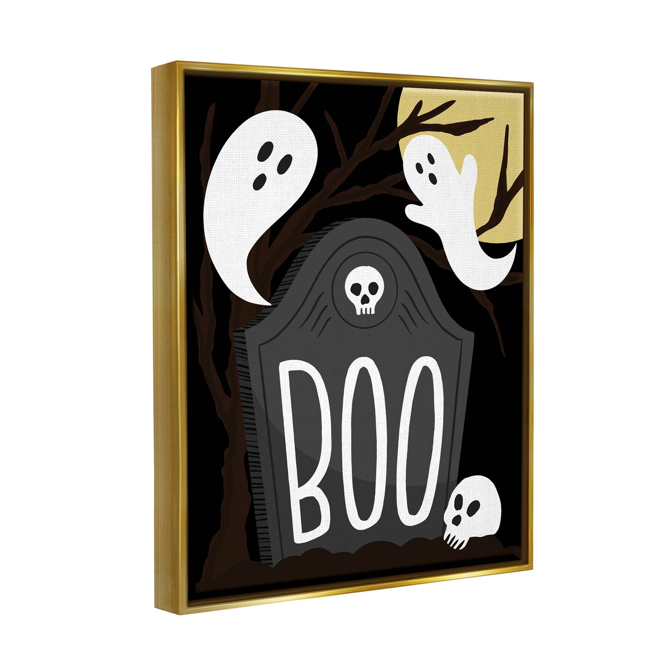 Stupell Industries Boo Haunted Night Gravestone Graphic Art Metallic Gold Floating Framed Canvas Print Wall Art, Design by Hey Bre! Creative Studio